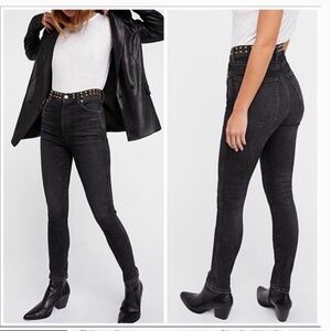 Agolde Roxanne High Rise Washed Black Studded Skinny Jeans 27